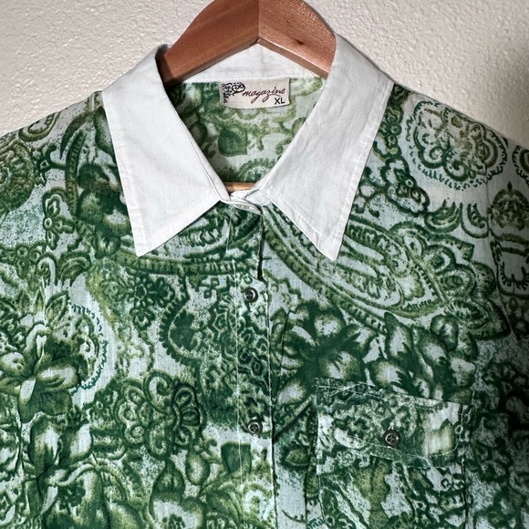 Fashion Magazine Sleeveless Green Floral Button Down Shirt
Size Xl - Picture 8 of 10